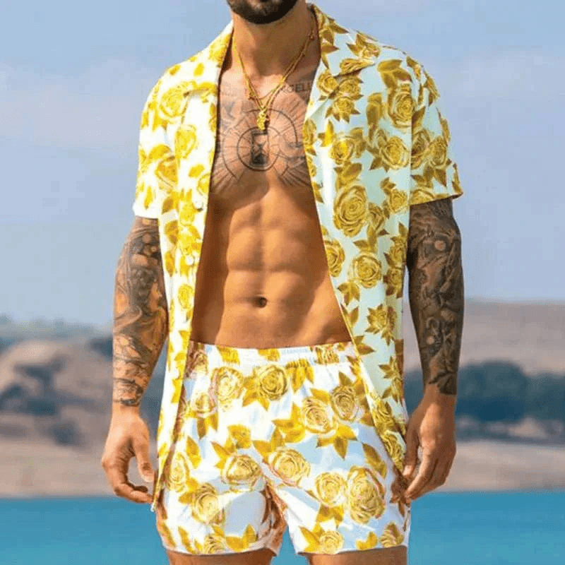 Stylisches Herren Freizeit-Set Malik mit trendigem Patchwork-Design; ideal für Sommer-Looks.